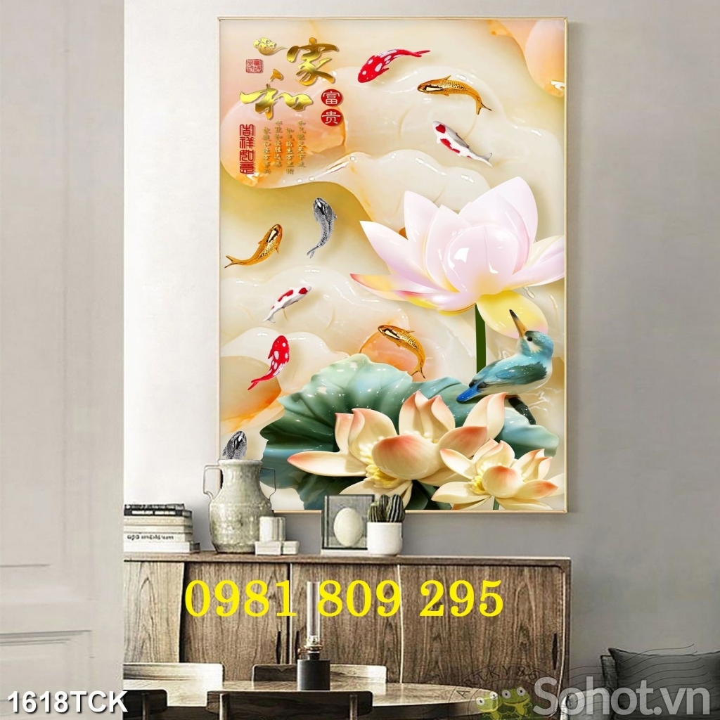 Gạch 3d hoa sen , tranh gạch khổ đứng