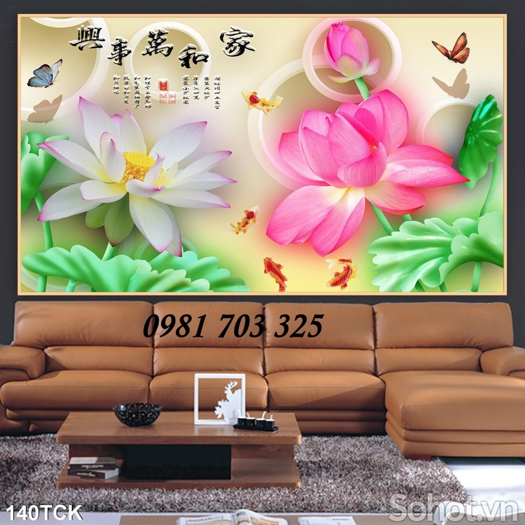 tranh 3D hoa sen- tranh gạch men trang trí
