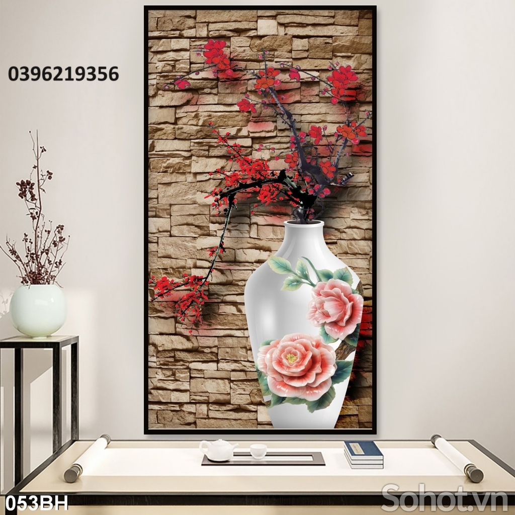 Gạch tranh 3d đẹp bình hoa trang trí