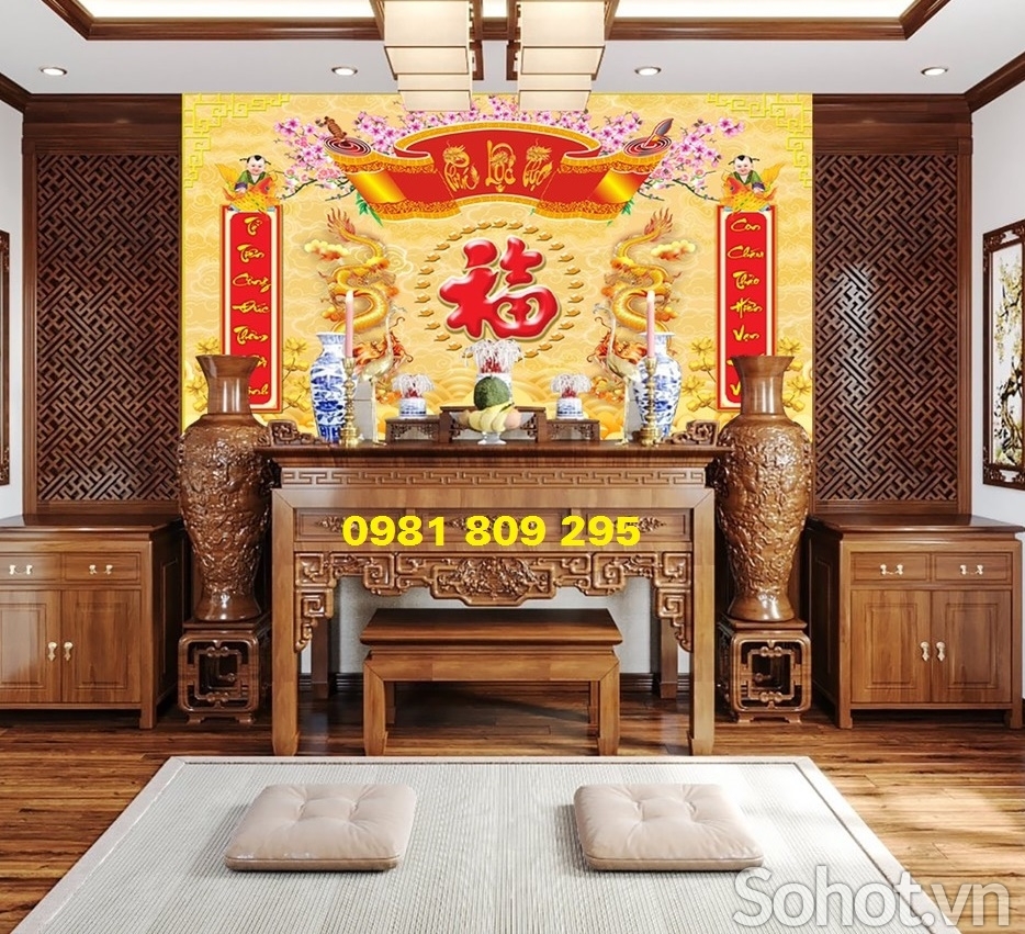 Tranh gạch ban thờ 3d chữ phúc HE888