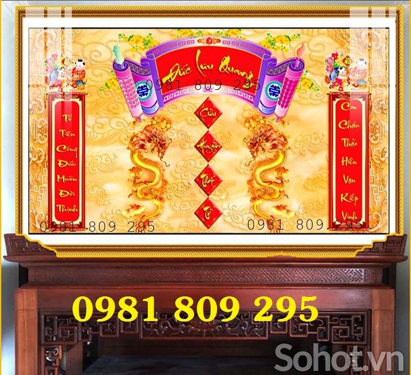 Gạch tranh phòng thờ rồng vàng