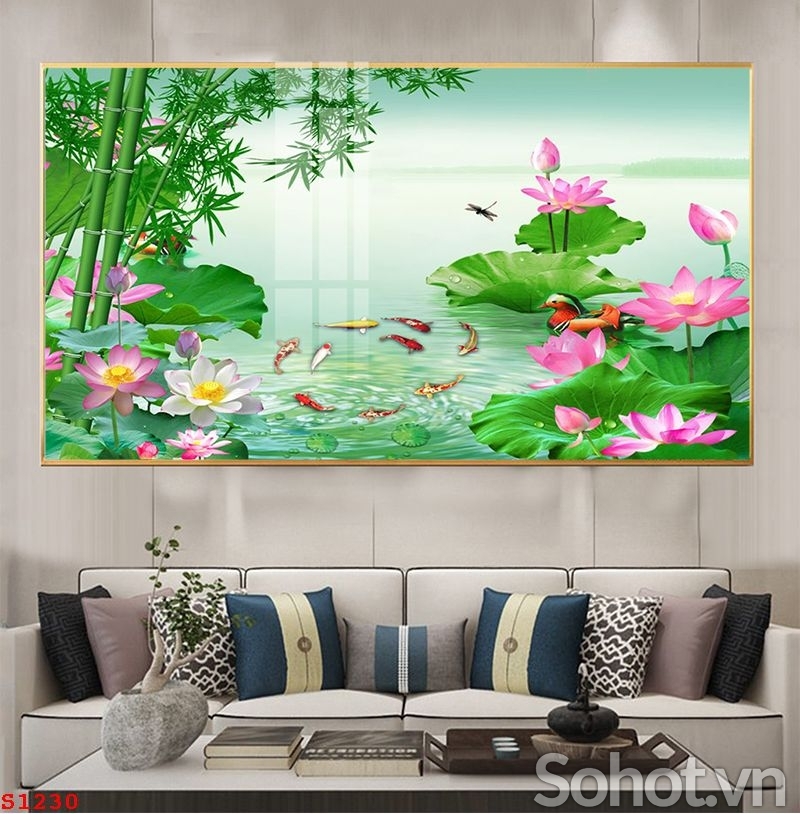 TRanh hoa sen, gạch tranh