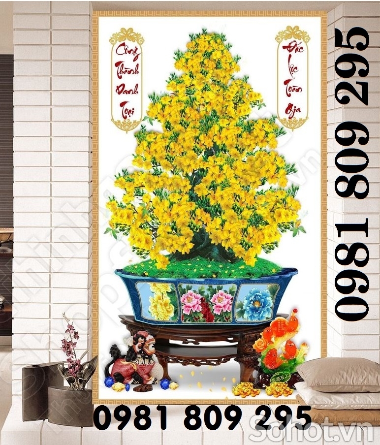 Tranh 3d hoa mai - tranh gạch 3d ốp tường