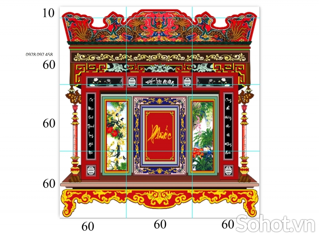 Gạch tranh 3D - phòng thờ gia tiên