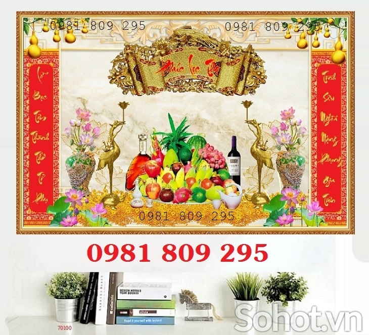 Tranh gạch ốp tường phòng thờ Phúc Lộc Thọ GP09