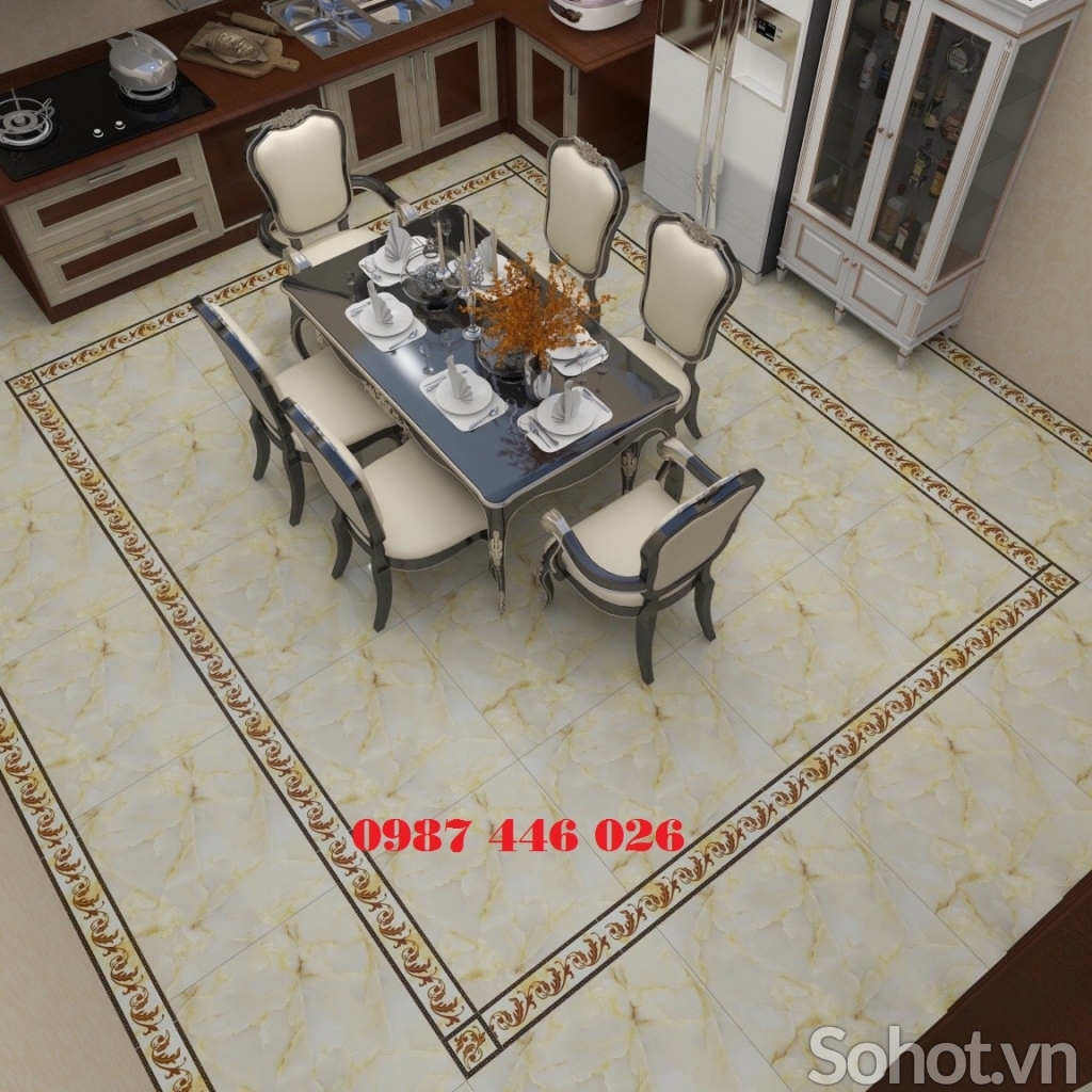 Gạch viền hoa văn khắc vàng HP739