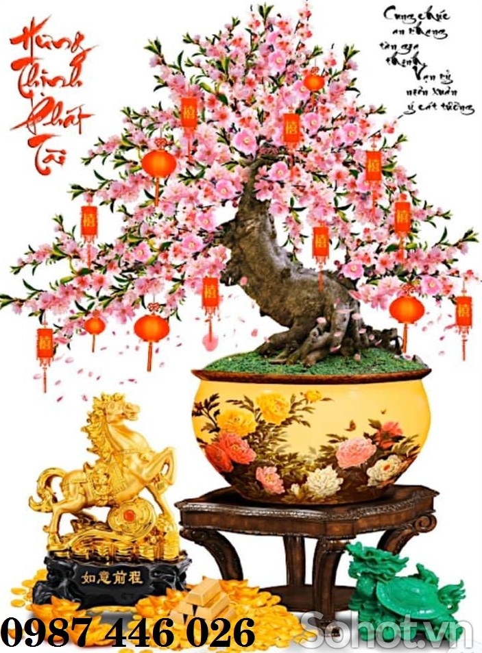 Tranh gạch men hoa đào HP983