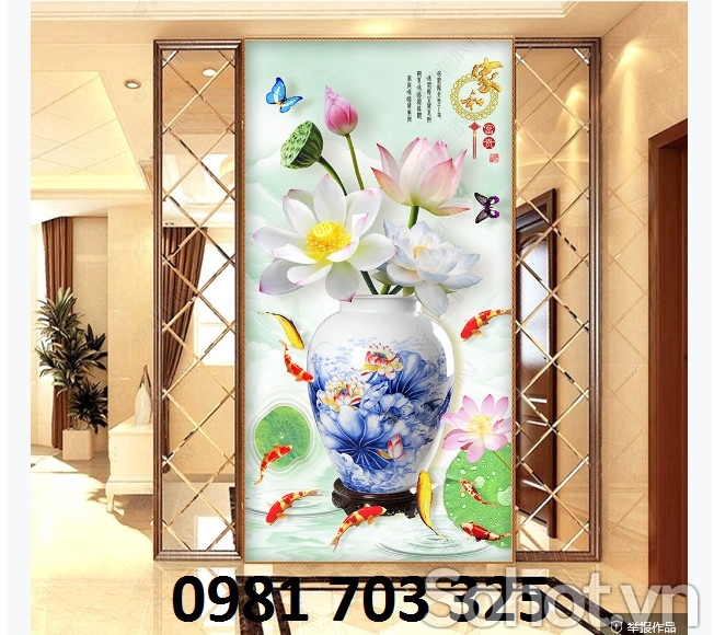 Gạch tranh hoa khổ đứng 3D trang trí