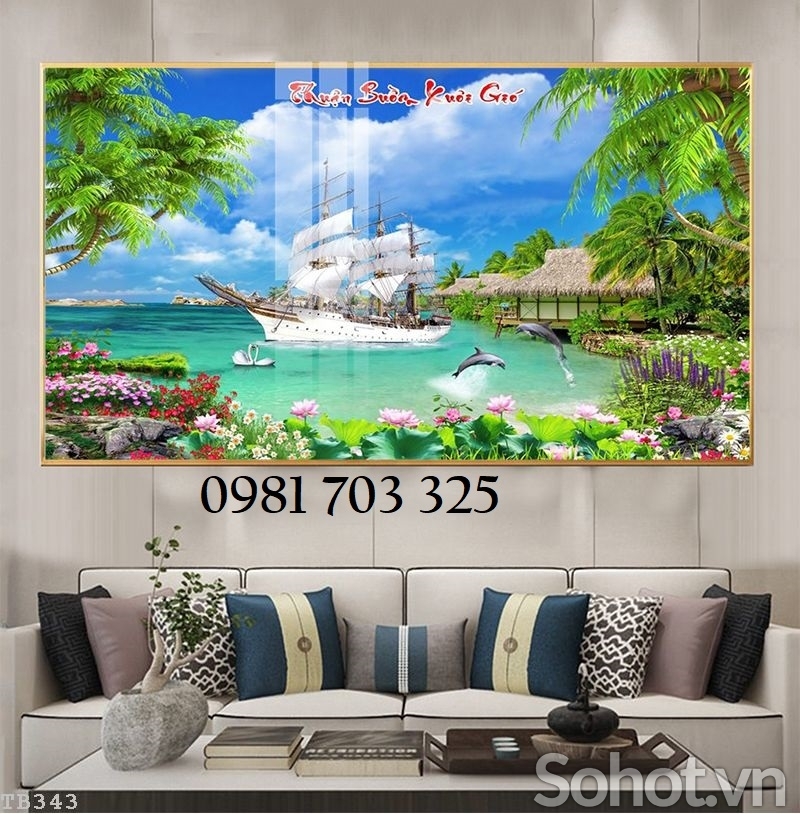 Tranh gạch men 3D thuận buồm xuôi gió