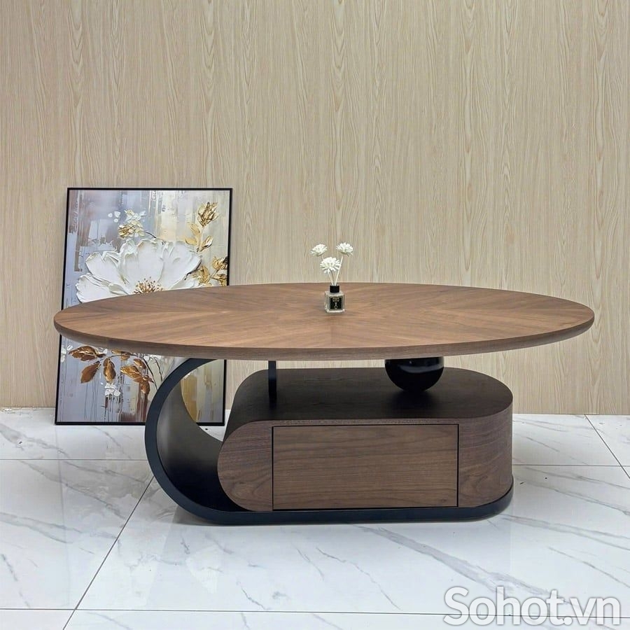 Bàn trà oval mặt gỗ HX60