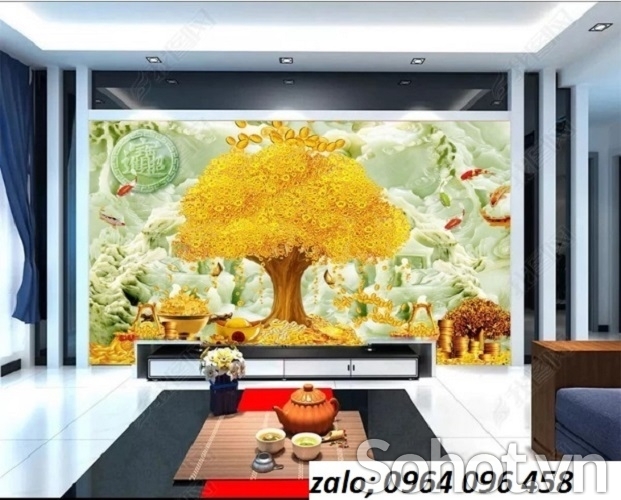 Tranh gạch 3d cây kim tiền - gạch tranh 3d ốp tường cây tiền - DFCV54