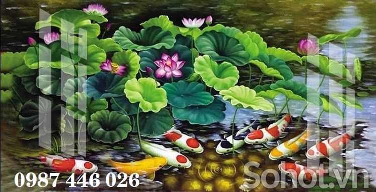 Gạch cá chép hoa sen phong thủy HP0724