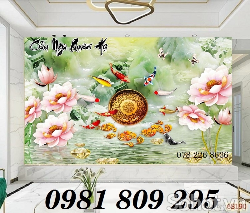 Tranh gạch ốp tường, tranh hoa sen sứ ngọc HN9302