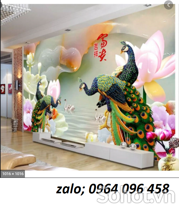 Tranh chim công 3d - tranh gạch 3d chim công - 544CM