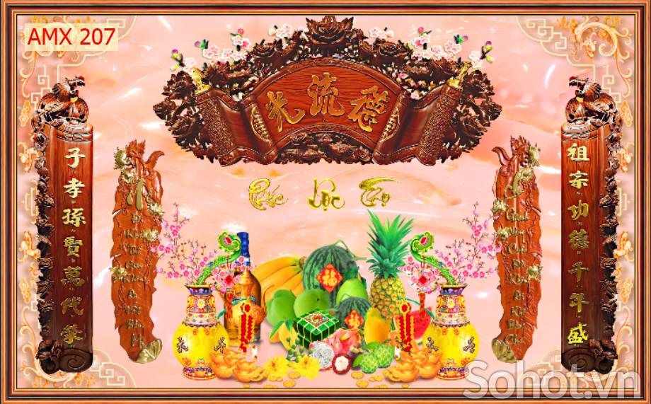 Tranh Đức lưu quang ốp ban thờ