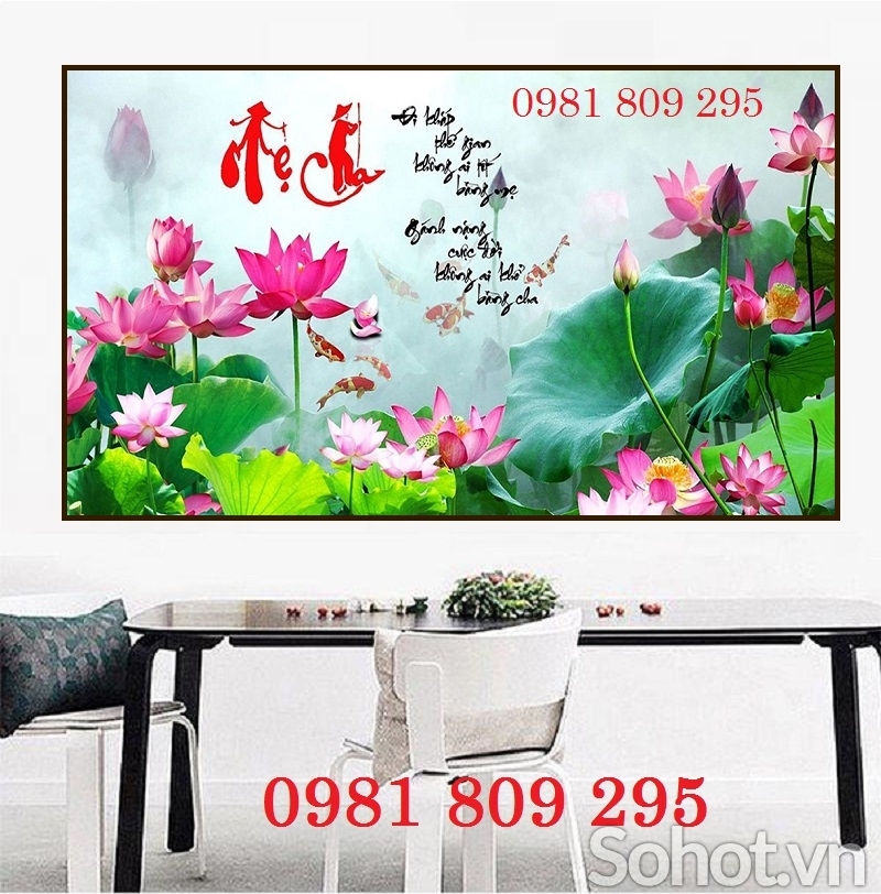 Tranh gạch men hoa sen cha mẹ cao cấp HN118