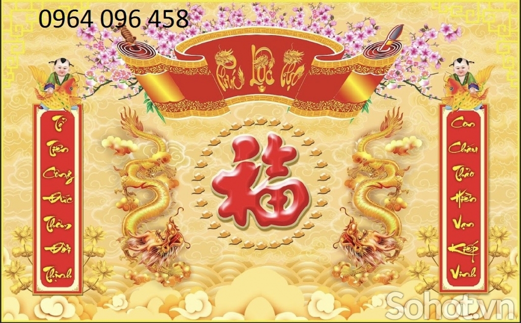 Tranh gạch 3d câu đối phòng thờ - HH5