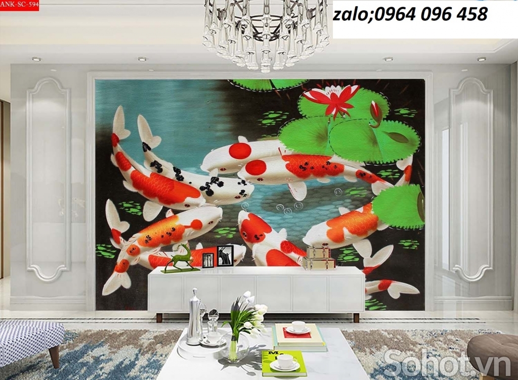 Tranh gạch 3d cửu ngư quần hội - 9393B