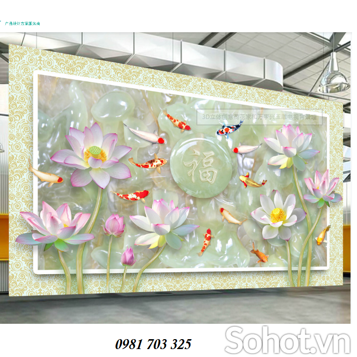tranh hoa sen, tranh gạch 3D