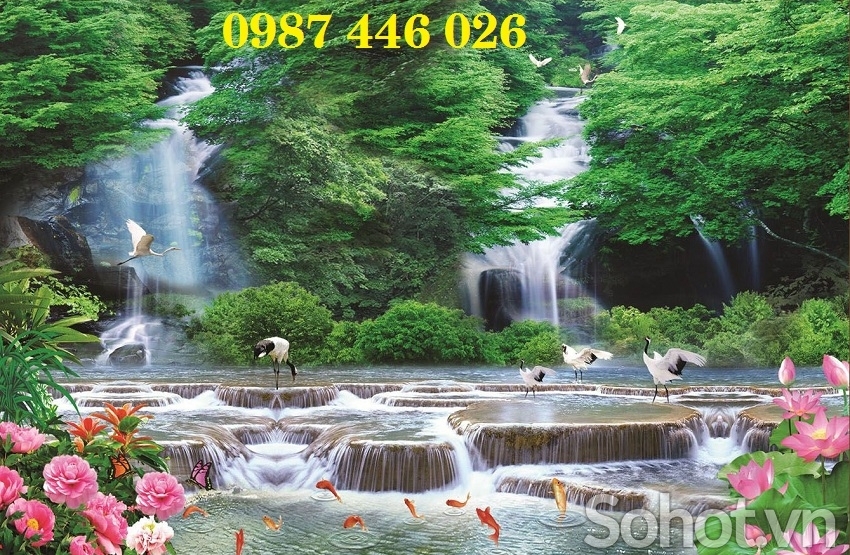 Gạch tranh tường phong cảnh thác nước HP722