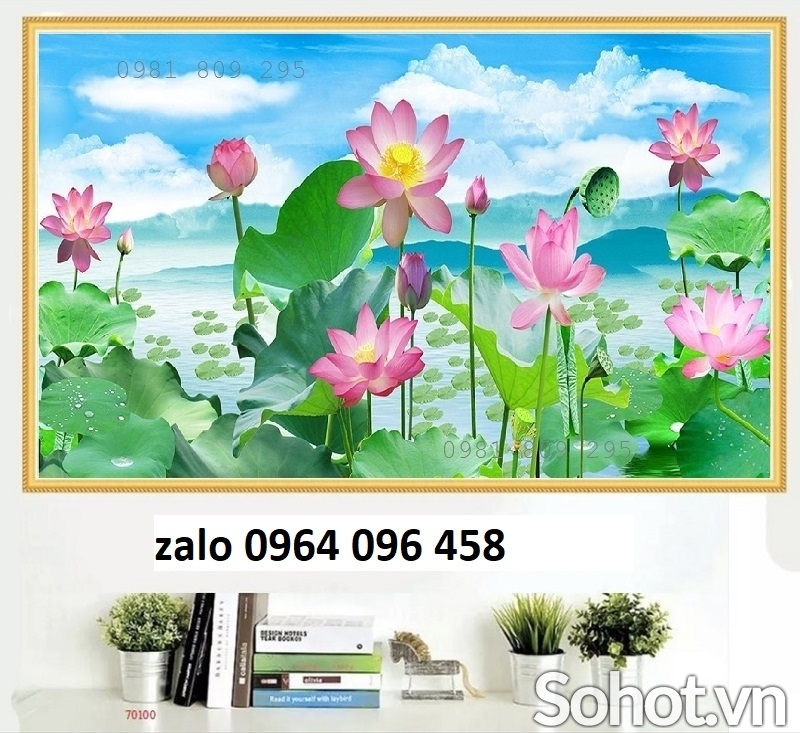 Gạch tranh ốp tường 3d hoa sen - 64CM