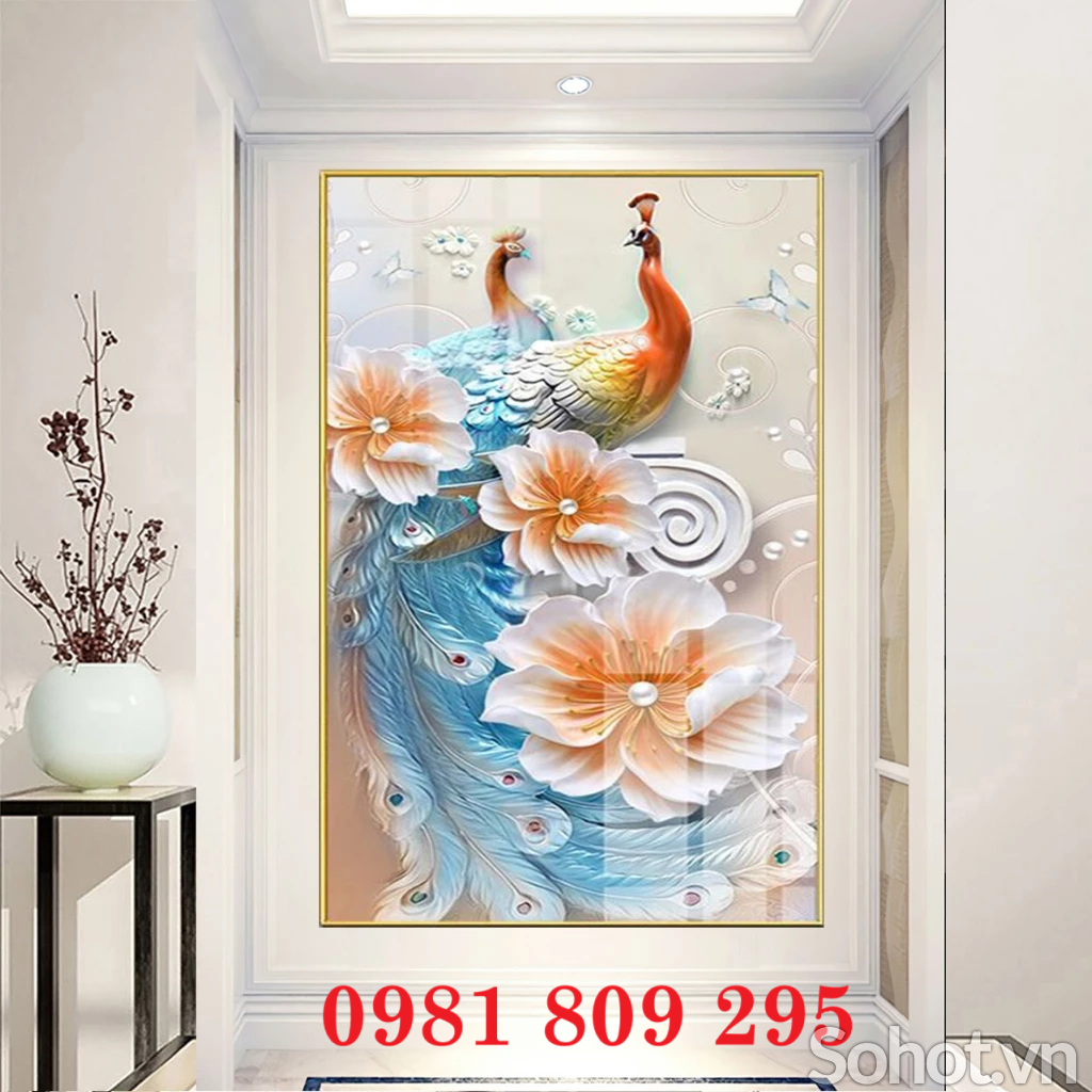 Gạch ốp tường chim công 3d
