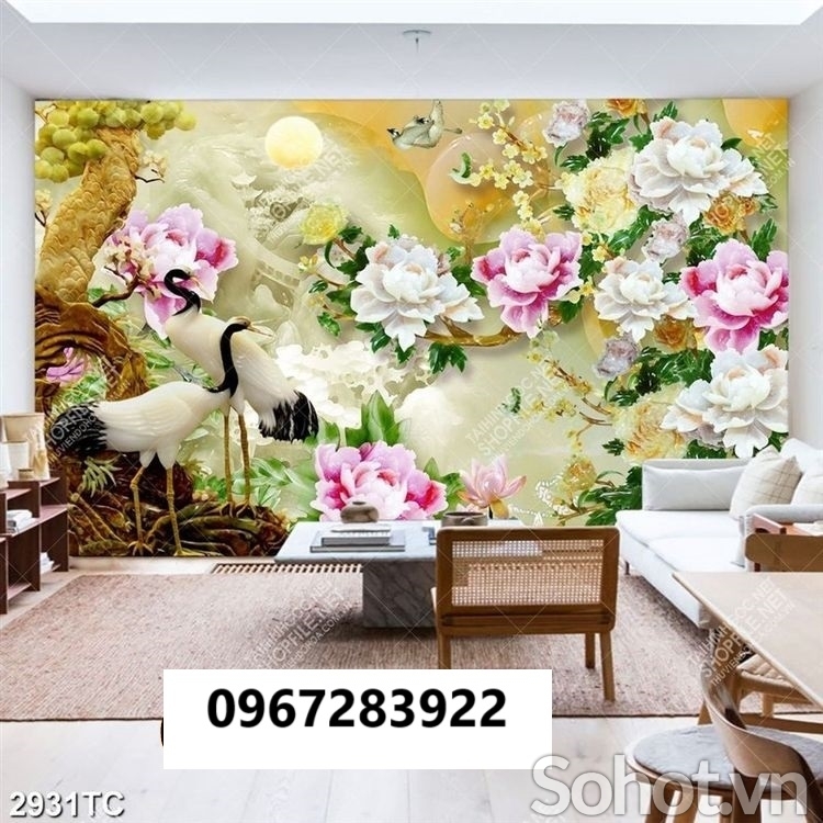 Tranh gạch đẹp hoa mẫu đơn trang trí
