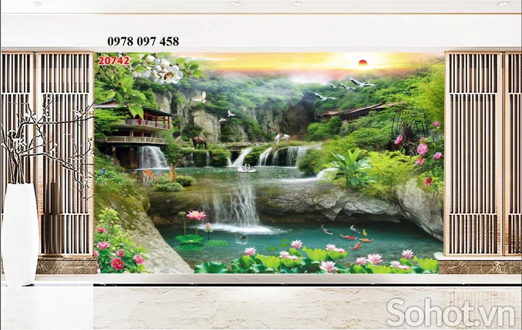 Tranh phong cảnh thiên nhiên giao hòa - gạch tranh 3D