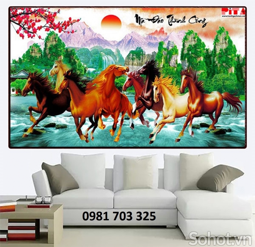 Tranh 8 con ngựa- gạch tranh bát mã
