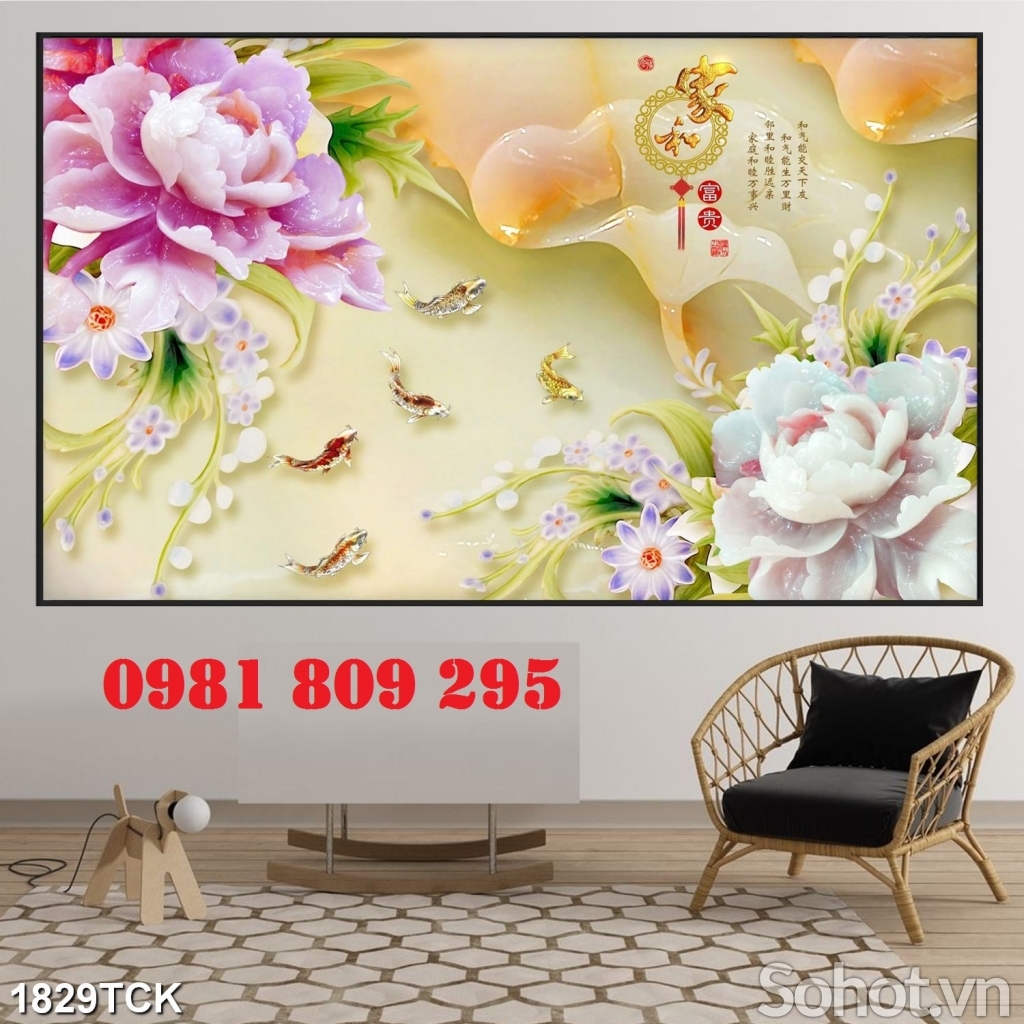Tranh gạch men hoa mẫu đơn đẹp JP362558