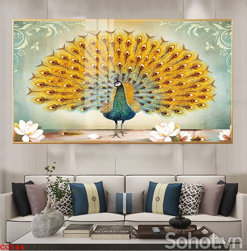 Gạch tranh 3d chim công mẫu đơn