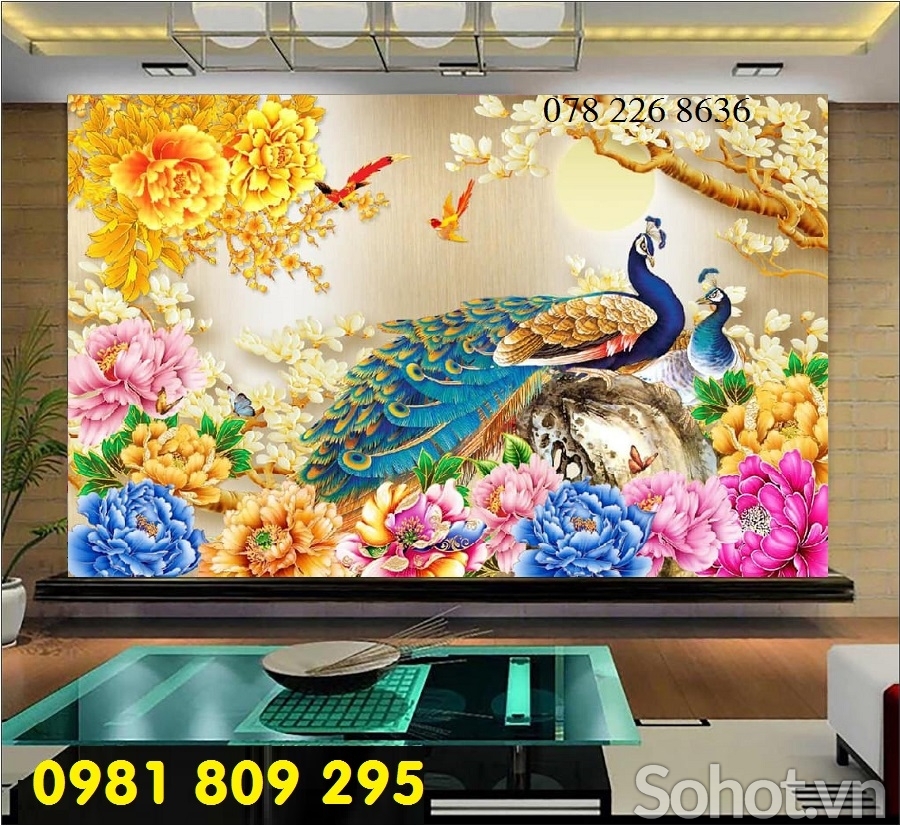 Tranh gạch men - chim công sứ ngọc