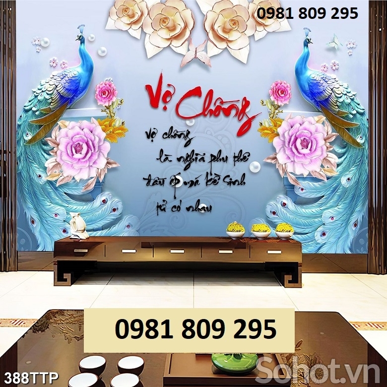 Tranh gạch phong thủy , gạch 3d chim công HN939