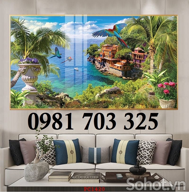 Tranh gachụ phong cảnh trang trí phòng khách
