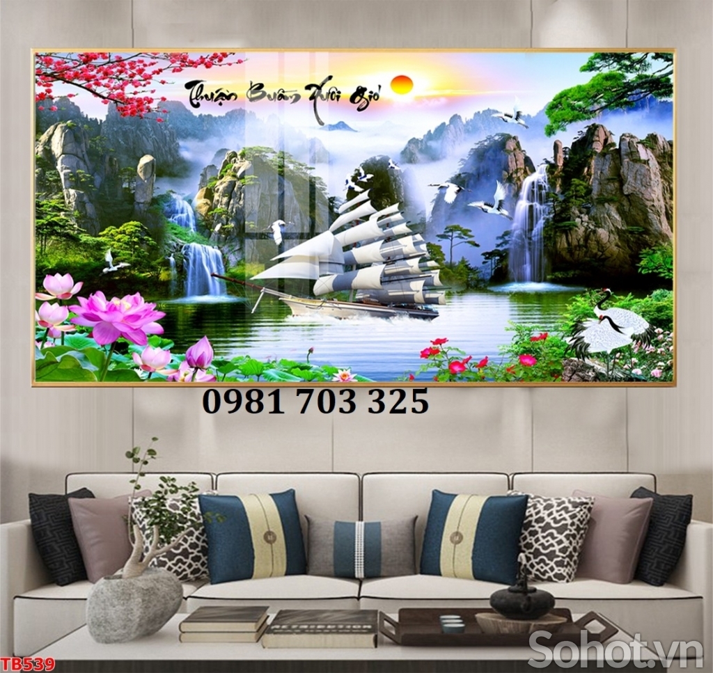 Tranh gạch thuyền buồm 3d phong cảnh