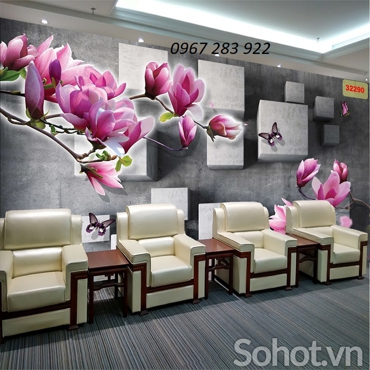 Tranh hoa mộc lan gạch men 3d ốp tường