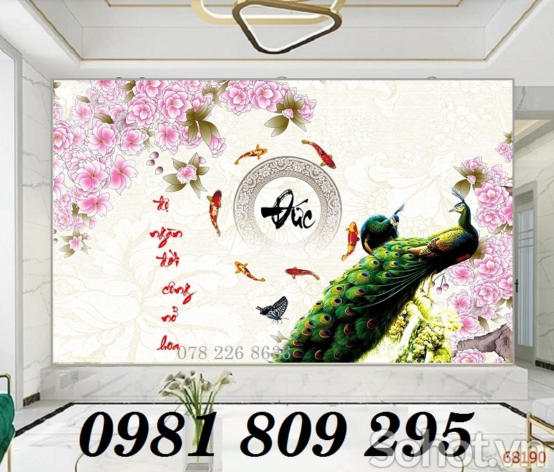 tranh gạch men - tranh 3d chim công