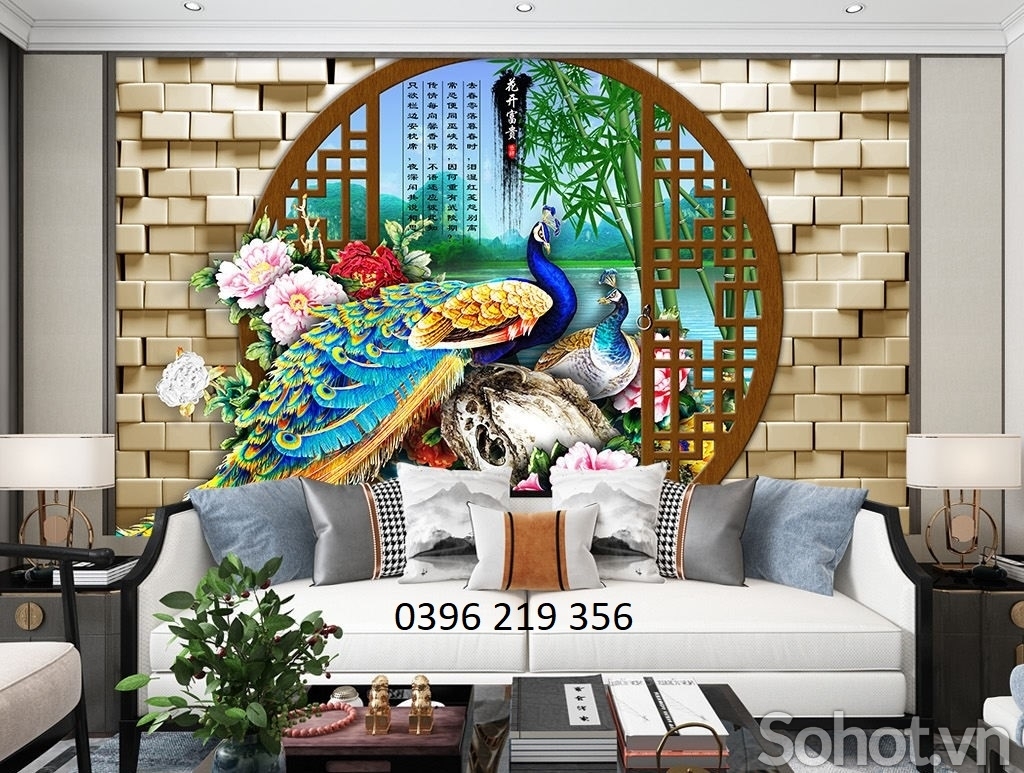 Tranh gạch men trang trí tường Chim Công