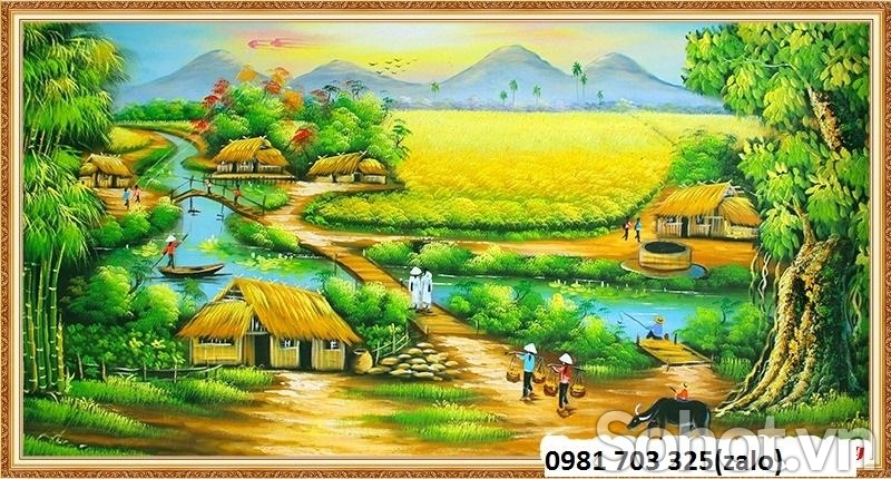 Tranh gạch phong cảnh làng quê