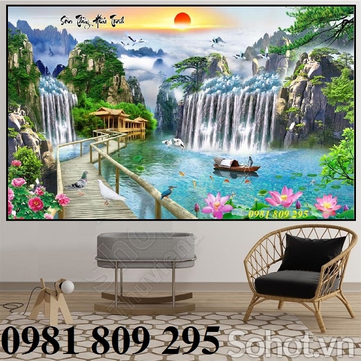 gạch tranh 3d - phong cảnh thác nước