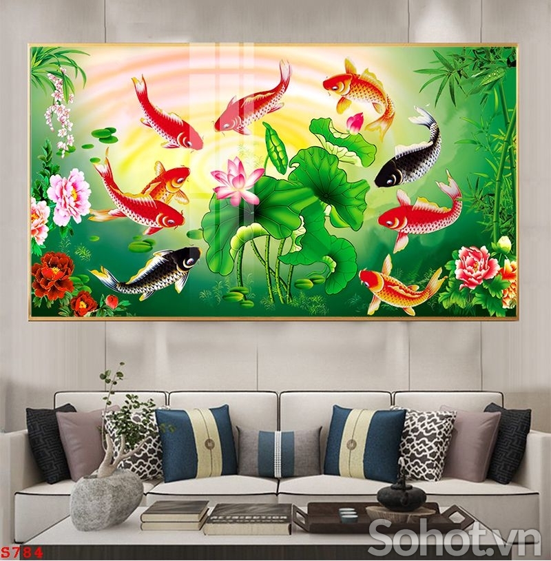 Tranh gạch phong thủy cửu ngư quần hội