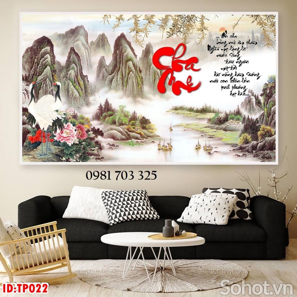 Tranh gạch 3D có câu thơ mẹ cha