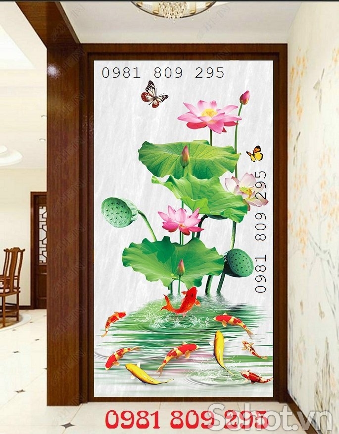 Tranh gạch 3d - gạch tranh hoa sen ốp tường Hp877