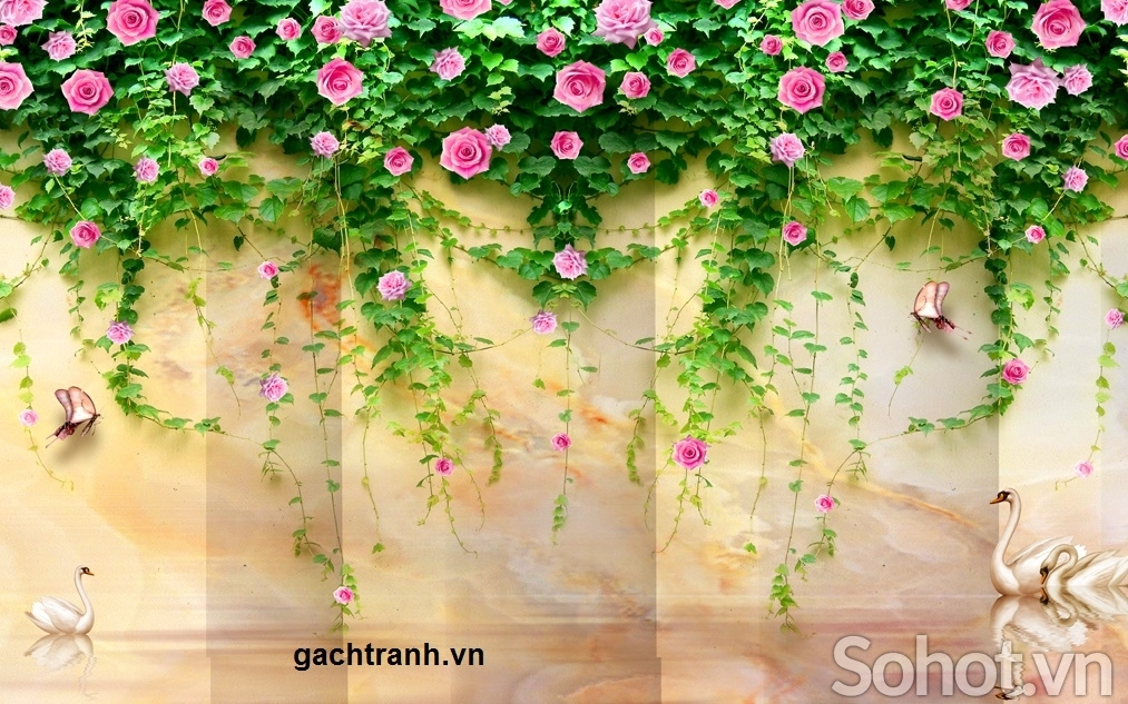 Tranh hoa hồng leo - tranh gạch 3d ốp tường hoa hồng leo - PLLL09