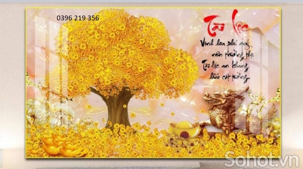 Tranh gạch men ốp lát trang trí tường Cây Kim Tiền