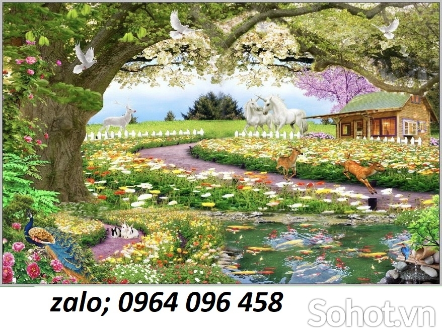 Tranh phong cảnh cá koi tranh gạch 3d GFD2