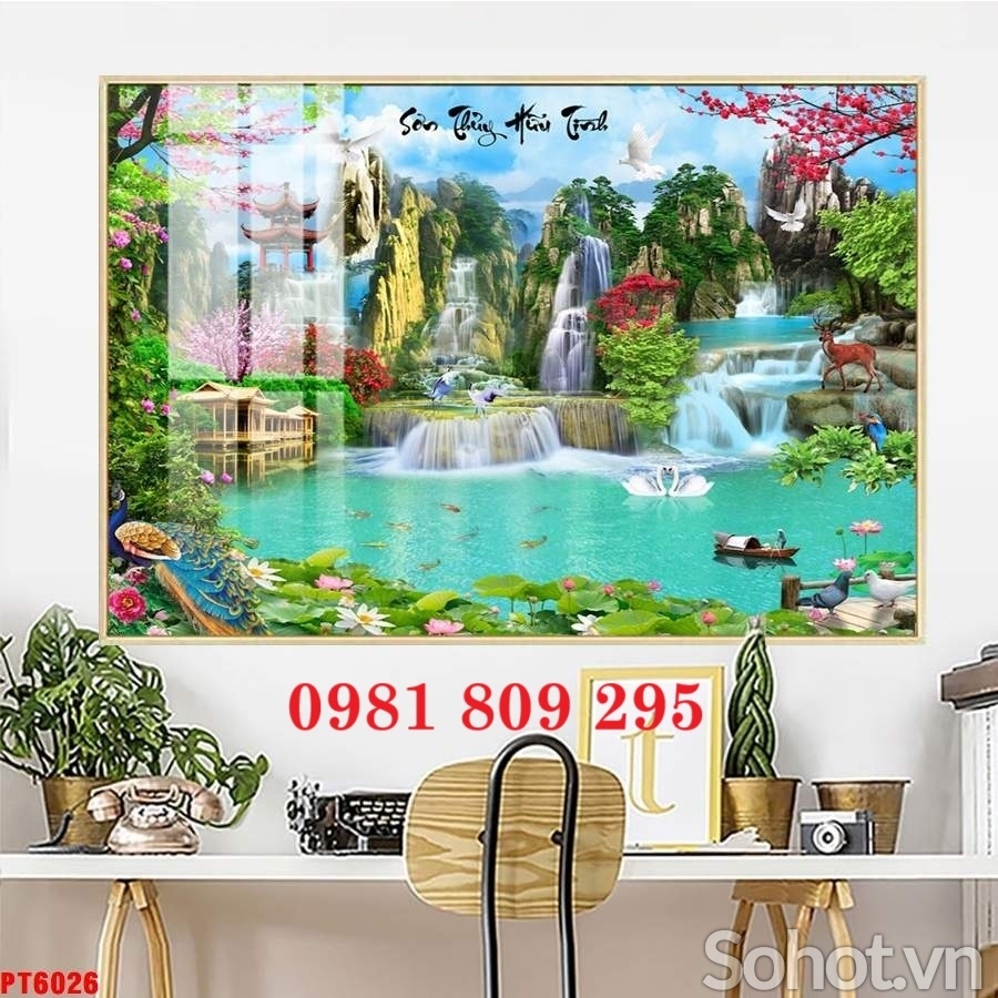 Tranh gạch men , tranh 3d sơn thủy hữu tình HS555