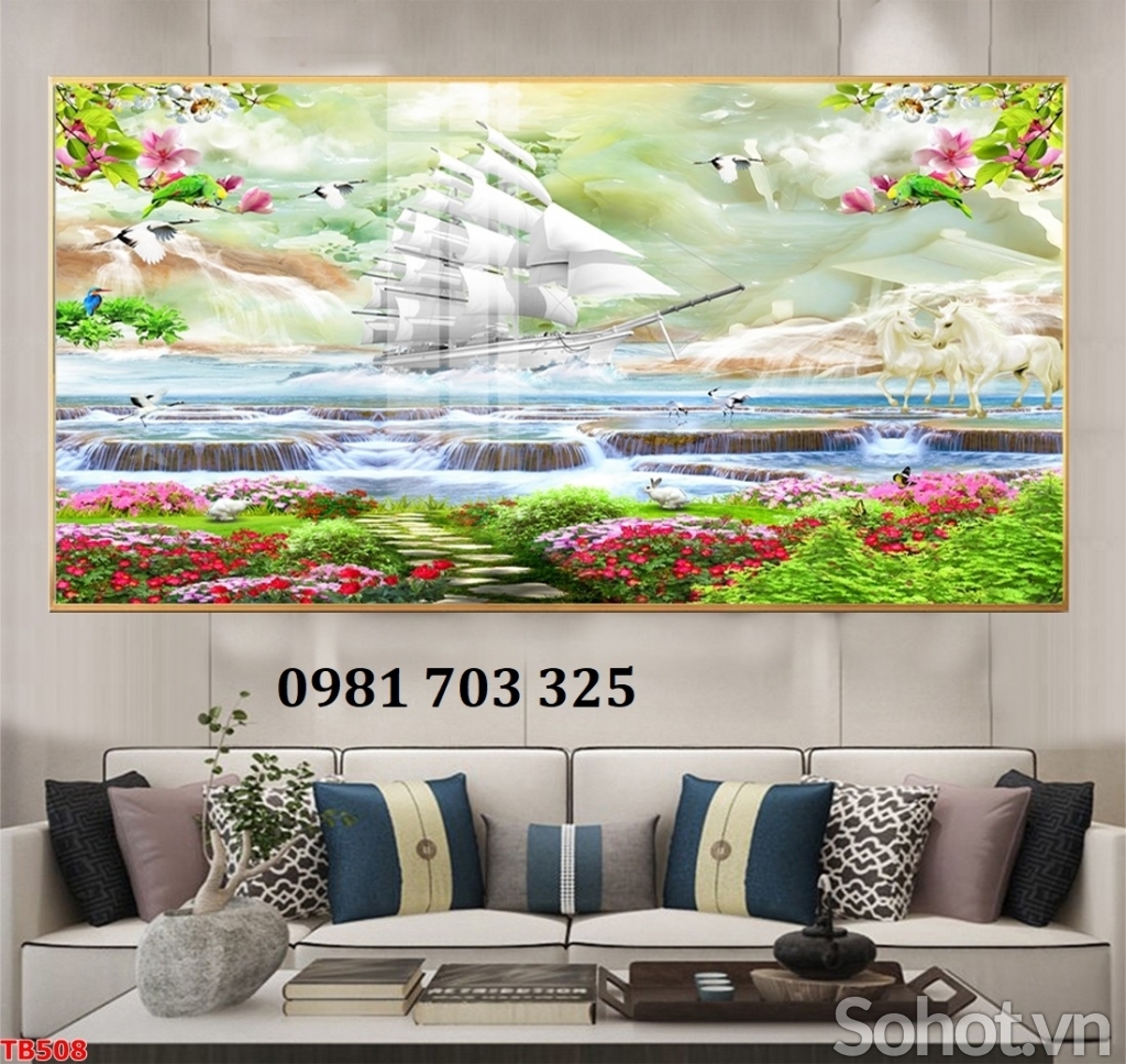 Tranh gạch thuyền buồm 3d phong cảnh