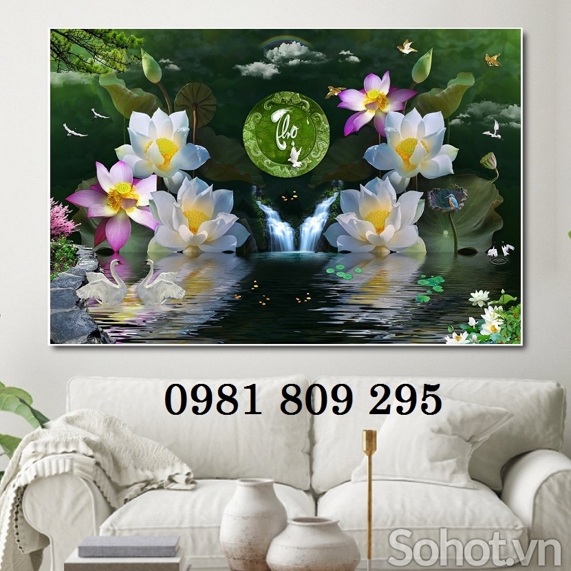 Tranh gạch hoa sen - Gạch ốp phòng khách HP4653