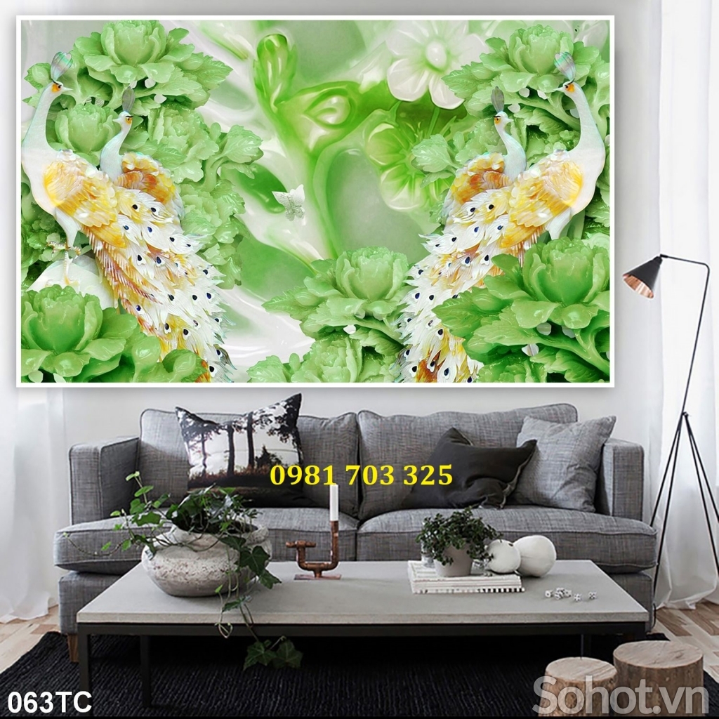 Tranh gạch chim công phong thủy dán tường